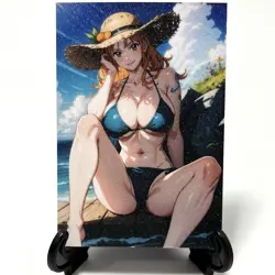 One Piece Nami Sexy Bikini Anime Waifu Girl Doujin Lewd Goddess Glitter Art Card - Image 1