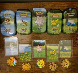 EMPTY Lot Of Pokemon Go TCG Tins With ArtCards And Coins - Image 1