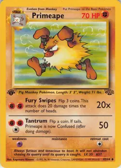 Primeape 43/64 Uncommon and Mankey 55/64 Jungle 1st Edition Common 1999 Pokemon - Image 1