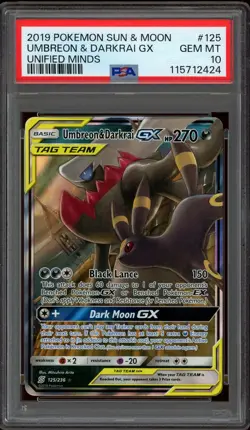 Pokemon PSA 10 Umbreon & Darkrai GX 125/236 Unified Minds Ultra Rare Mint - Image 1