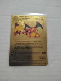 1999 WOTC Pokemon Charizard 120HP Gold Foil Metal Fan Art Card 4/102 - Image 1