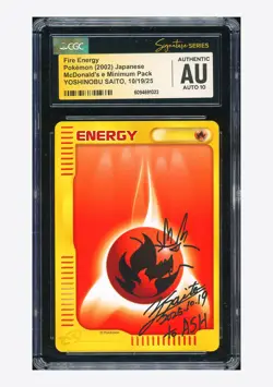 Pokemon CGC AUTH AUTO 10 Fire Energy Yoshinobu Saito 2002 McDonald's Promo JPN - Image 1