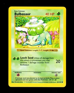1999 Pokemon BULBASAUR Base Set SHADOWLESS Edition OC ERROR Non Holo Card 44/102 - Image 1