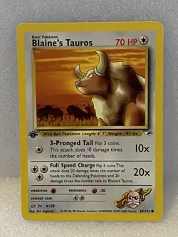 Pokemon Card - Blaine's Tauros 1st Edition Gym Heroes 64/132 -NM/LP - Image 1