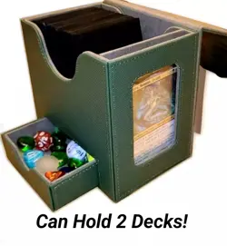 MTG Commander Deck Card Box Display Window Dice Drawer 100+ Double Sleeved Green - Image 1