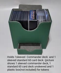 MTG Commander Deck Card Box Display Window Dice Drawer 100+ Double Sleeved Green - Image 3