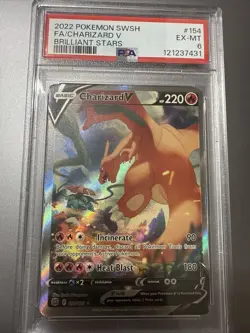 2022 POKEMON SWORD & SHIELD BRILLIANT STARS #154 FULL ART CHARIZARD V PSA 6 - Image 1