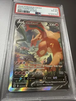 2022 POKEMON SWORD & SHIELD BRILLIANT STARS #154 FULL ART CHARIZARD V PSA 6 - Image 2