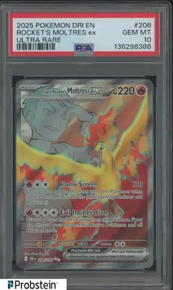 2025 Pokemon DRI EN Ultra Rare #208 Rocket's Moltres ex PSA 10 GEM MINT - Image 1