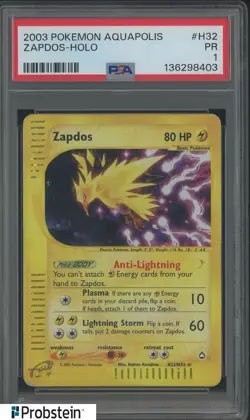 2003 Pokemon Aquapolis #H32 Zapdos Holo PSA 1 PR - Image 1