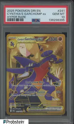 2025 Pokemon DRI EN Hyper Rare #241 Cynthia's Garchomp ex PSA 10 GEM MINT - Image 1