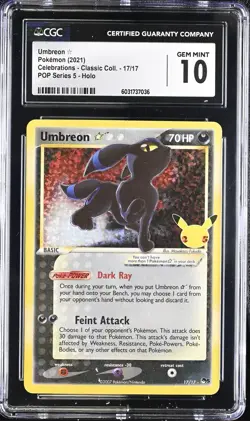 Pokemon Umbreon Gold Star Celebrations Classic Collection 17/17 CGC 10 GEM MINT - Image 1