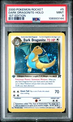 2000 POKEMON ROCKET 1ST ED #5 DARK DRAGONITE-HOLO PSA 9 - Image 1
