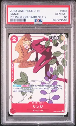 PSA 10 GEM MINT ONE PIECE JAPANES 2023 SANJI OP01-013 PROMOTION CARD - Image 1