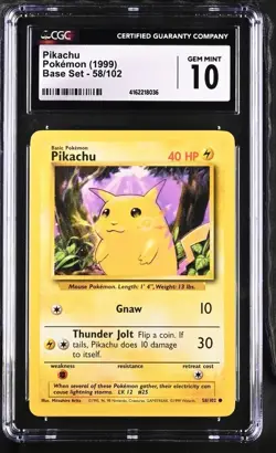 Pikachu 58/102 Base Set Unlimited *GEM MINT CGC 10* Pokemon Card - Image 1