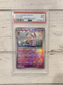 2025 Pokemon Prismatic Evolutions Sylveon Reverse Holo Poke Ball #040/131 PSA 9 - Image 1