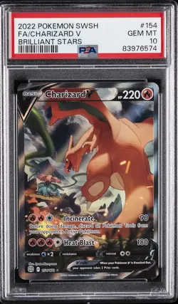 2022 POKEMON SWORD & SHIELD BRILLIANT STARS #154 FULL ART/CHARIZARD V PSA 10 - Image 1