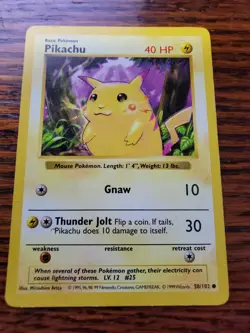 1999 Pokemon Base Set Shadowless Red Cheeks Pikachu 58/102 - Image 1