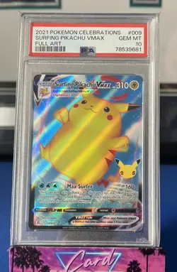 2021 Pokemon SWSH Celebrations PSA 10 Surfing Pikachu VMAX FULL ART Holo #009 - Image 1