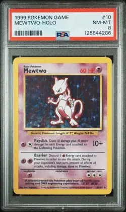 1999 POKEMON BASE SET UNLIMITED #10 MEWTWO-HOLO PSA 8 - Image 1