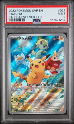 2023 POKEMON SVP EN-SV BLACK STAR PROMO #027 PIKACHU PSA 9 Paldea Evolved ETB - Image 1