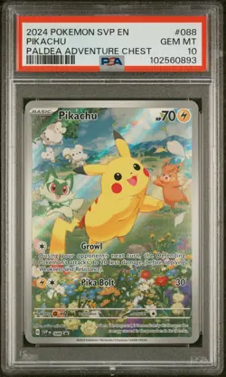 2024 POKEMON SVP EN-SV BLACK STAR PROMO PALDEA ADVENTURE CHEST PIKACHU PSA 10 - Image 1