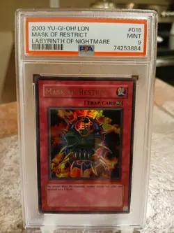 Yugioh Mask of Restrict PSA 9 LON-018 Unlimited Ultra Rare Mint - Image 1