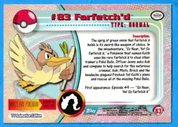 2000 Topps Pokemon TV Animation Edition Farfetch'd #83 Blue Topps Logo NM-MT - Image 2