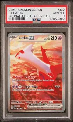 2024 POKEMON SSP EN-SURGING SPARKS SPECIAL ILLUSTRATION RARE LATIAS EX PSA 10 - Image 1