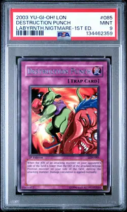 2003 YU-GI-OH! LON-LABYRINTH OF NIGHTMARE 1ST ED #085 DESTRUCTION PUNCH PSA 9 - Image 1