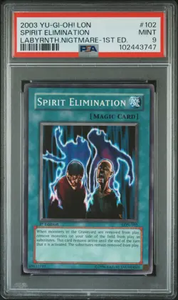 2003 YU-GI-OH! LON-LABYRINTH OF NIGHTMARE 1ST ED #102 SPIRIT ELIMINATION PSA 9 - Image 1