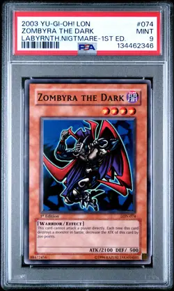 2003 YU-GI-OH! LON-LABYRINTH OF NIGHTMARE 1ST ED #074 ZOMBYRA THE DARK PSA 9 - Image 1
