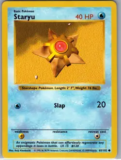 Staryu 65/102 Base Set (Shadowless) - Pokemon Card - NM - Image 1