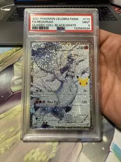 PSA 9 Reshiram 113/114 Full Art Celebrations Classic Collection Pokemon Card - Image 1