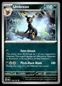 Umbreon 130/197 SV03: Obsidian Flames NM Pokemon TCG | Buy 10 Get 10 Free - Image 1