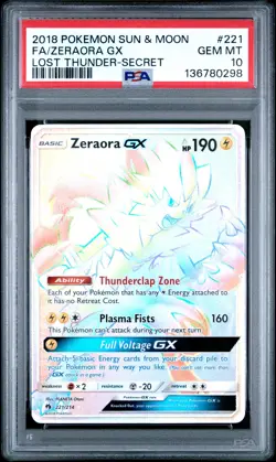 2018 POKEMON SUN & MOON LOST THUNDER SECRET #221 FULL ART/ZERAORA GX PSA 10 - Image 1