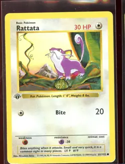 Rattata 61/102 Pl 1st Edition Shadowless Base Set Pokemon - Image 1