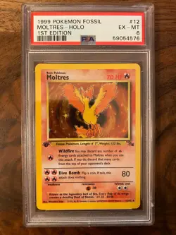 PSA 6 Moltres Holo 1st Edition #12 1999 Pokemon Fossil - Image 1