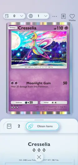 Cresselia 3 Diamond Rare Card Pokemon Pocket Tcg Digital Trade NOT PHYSICAL CARD - Image 1