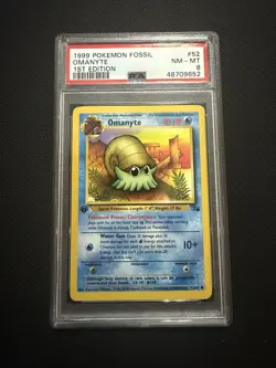 Pokemon TCG Omanyte Card 52/62 Fossil, 1st Edition, Regular Psa 8 - Image 1