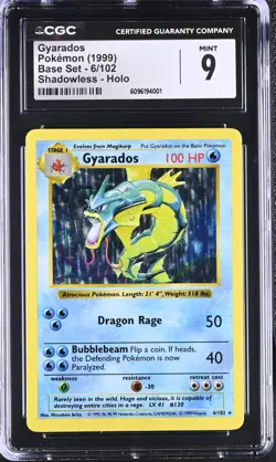 CGC 9 MINT Gyarados 1999 Base Set 6/102 Shadowless Holo Pokemon Card - Image 1