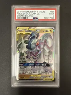 0653 Arceus Dialga Palkia GX 2019 Pokemon Sun Moon Cosmic Eclipse #156 PSA 9 - Image 1