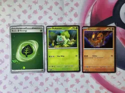 Pokemon 151 Cosmos Holo 3 Card Lot HD Swirl Bulbasaur Charmander Grass Energy - Image 1