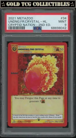 PSA 9 ⭐ MetaZoo Unending Fire Crystal 34 Cryptid Nation Holo 2nd Edition Card - Image 1