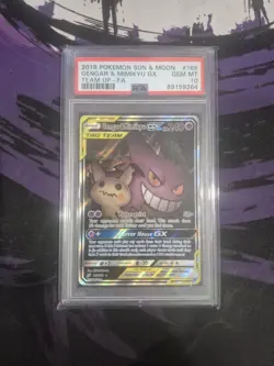 2019 Pokemon S&M Team Up 165/181 Gengar & Mimikyu GX Full Art PSA 10 - Image 1