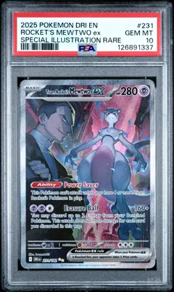2025 POKEMON DRI EN-DESTINED RIVALS #231 TEAM ROCKET'S MEWTWO EX PSA 10 - Image 1