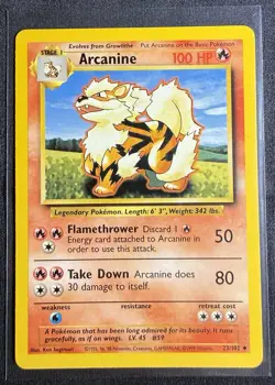 Pokemon TCG Arcanine 23/102 Unlimited Rare Non Holo Base Set 1999 - Image 1