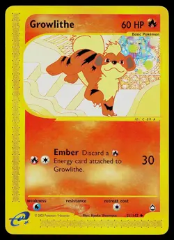 Pokemon Card - Growlithe Aquapolis 51/147 Uncommon Non-Holo - Image 1