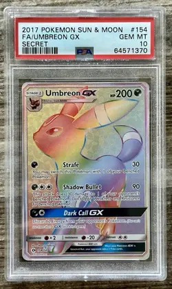 2017 POKEMON SUN & MOON SECRET #154 FULL ART/UMBREON GX PSA 10 - Image 1