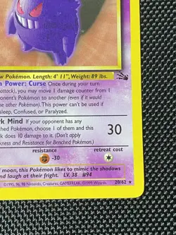 Pokemon TCG Gengar #20/62 Fossil Non-Holo Unlimited WOTC VTG 1999 MP - Image 4